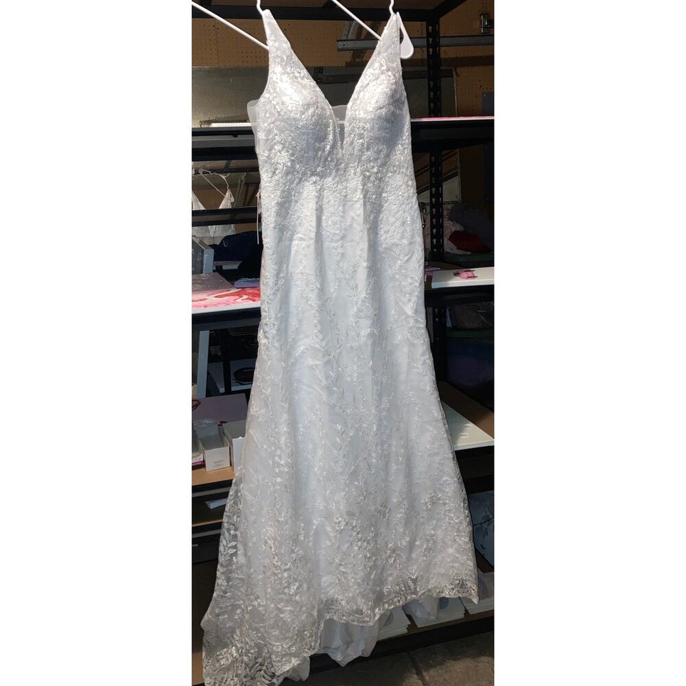 14 16 XL Mermaid white wedding dress strap sleeveless train embroidery sequin
